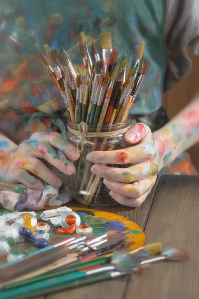 Woman Hand Paint Brush — Stock Photo, Image