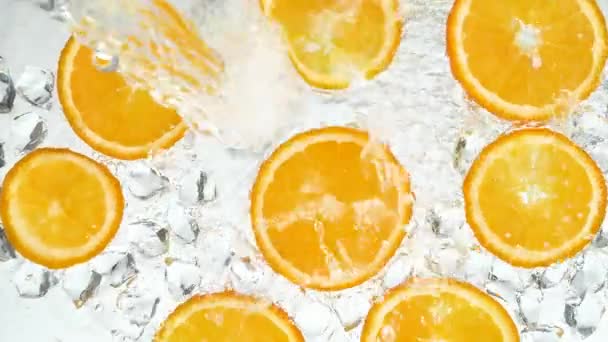 Orange Slices Washed Ice Water — Stock Video