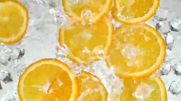 Orange Slices Washed Ice Water — Stock Video