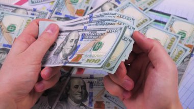 Genç bir muhasebecinin elleri 100 dolarlık banknotları ayırıp sayıyor..