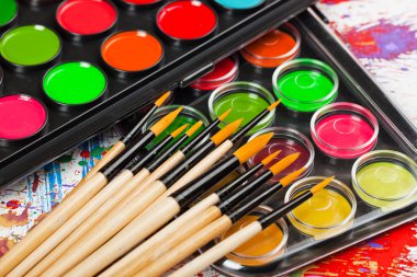 Boyalar ve fırçalar.