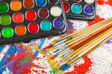 Boyalar ve fırçalar.