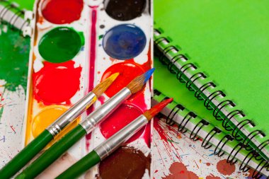 Boyalar ve fırçalar.