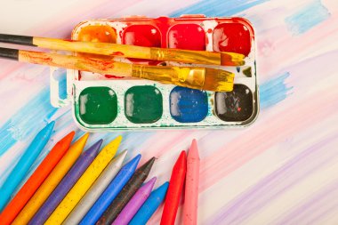 Boyalar ve fırçalar.