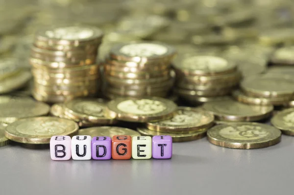 Budget text ang Gold coins — Stock Photo, Image