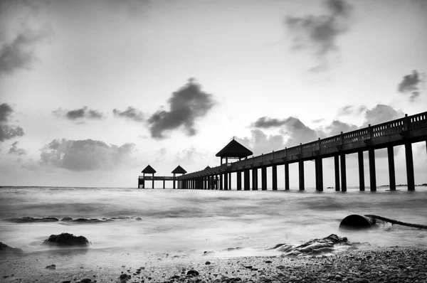 Monochrome low tide at jetty Royalty Free Stock Images