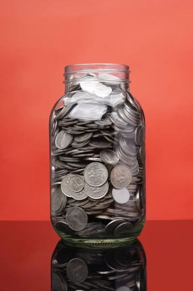 Glass Jar with Coins — Stock Photo, Image