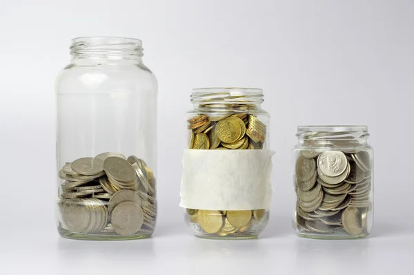 Coins in The Three Different Size of Jar - Financial Concept — Stock Photo, Image