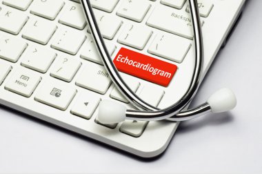 Keyboard, Echocardiogram text and Stethoscope clipart