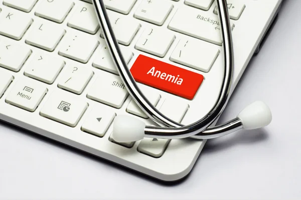 Keyboard, Anemia text and Stethoscope — Φωτογραφία Αρχείου