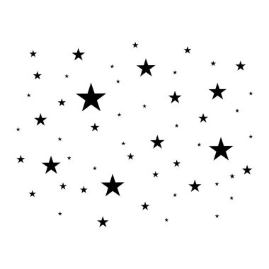 Kara vektör yıldız arkaplanı. Beyaz renkte en az parlaklıklar. 