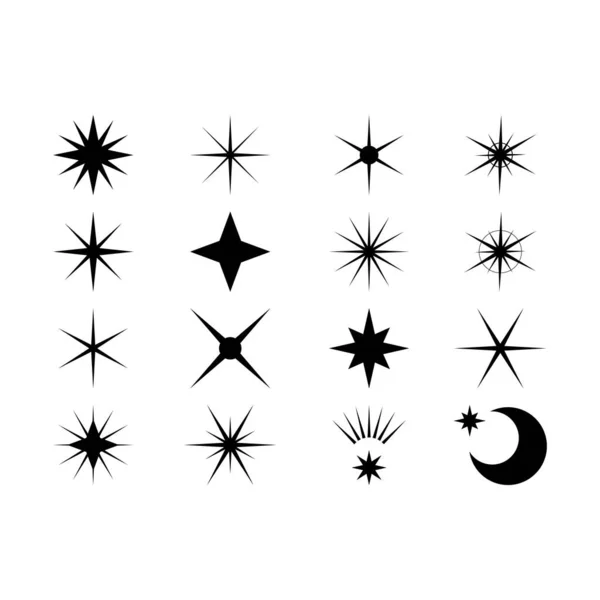 Yıldız sembolleri. Beyaz arka planda parlayan yıldız seti. Vektör illüstrasyonu Beyazda izole edilmiş minimum parlaklıklar. — Stok Vektör