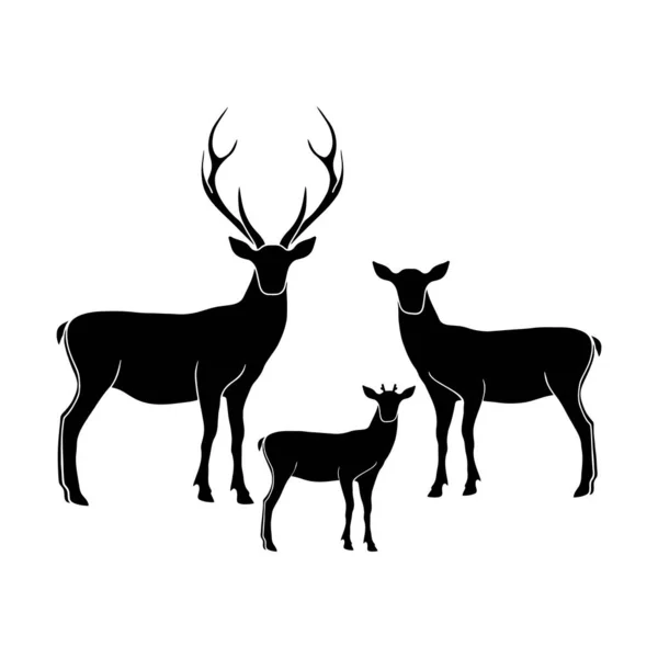 Illustration isolée du vecteur de la famille des cerfs. Cerf papa, cerf maman et fauve silhouettes isolées. — Image vectorielle