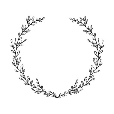 El çizimi çiçek çelengi. Mürekkep çizimi. Grafik stili güzel düğün tasarımı çerçeve elementi.