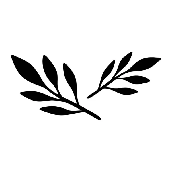 Черный на белом Векторный Ветвь с листьями. Цветочные простые иллюстрации. Ботанический контур чернил. Линейное искусство минимализма. — стоковый вектор