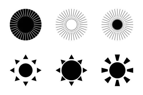 Sol iconos vector conjunto de símbolos. Negro aislado sobre fondo blanco. — Vector de stock