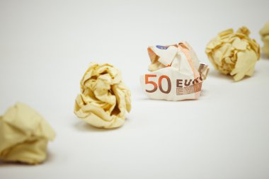 Crumpled euro bill amound office paper clipart