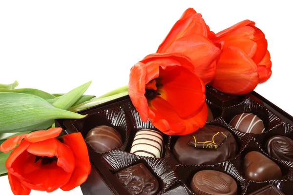 Tulips and Chocolate — Stock Photo, Image