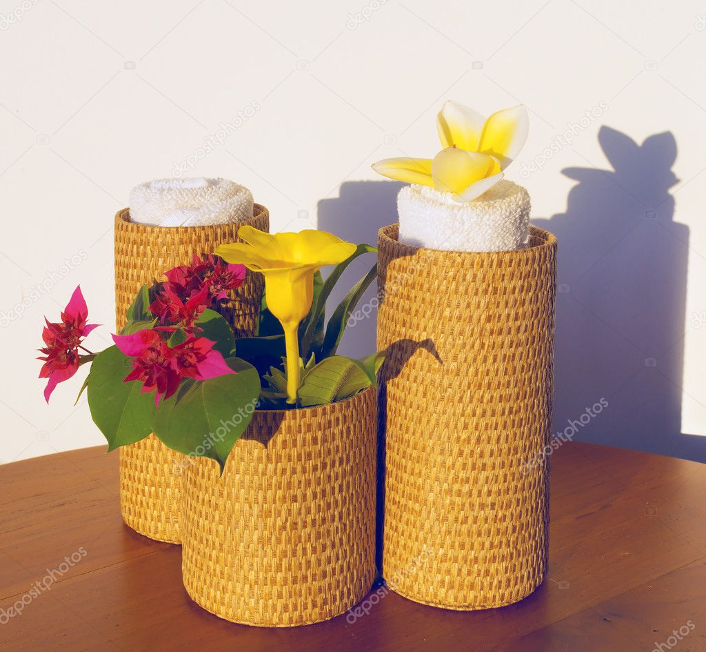 Towels and flowers