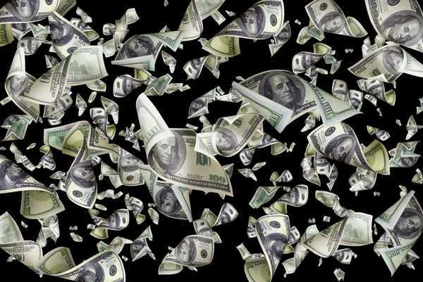 Falling dollars isolated on black background — Stock Photo, Image