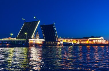 Neva Nehri genelinde ayrılmış Saray Köprüsü