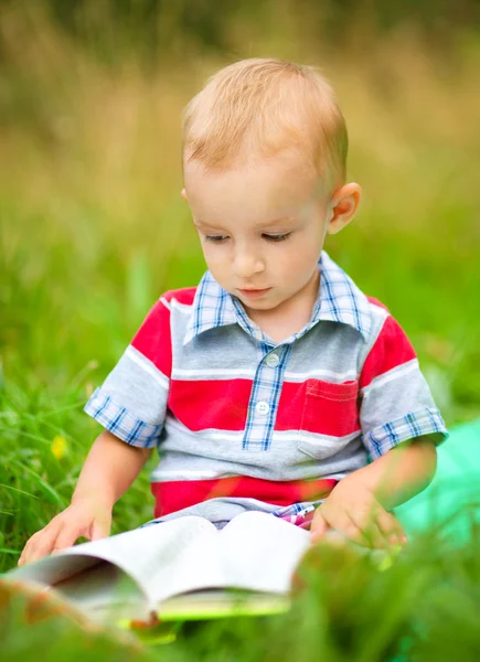 Мальчик читает книгу. — стоковое фото