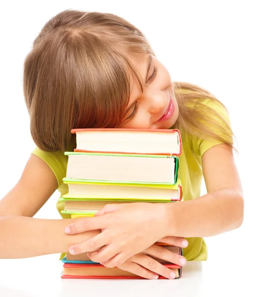 Bambina con i suoi libri — Foto Stock