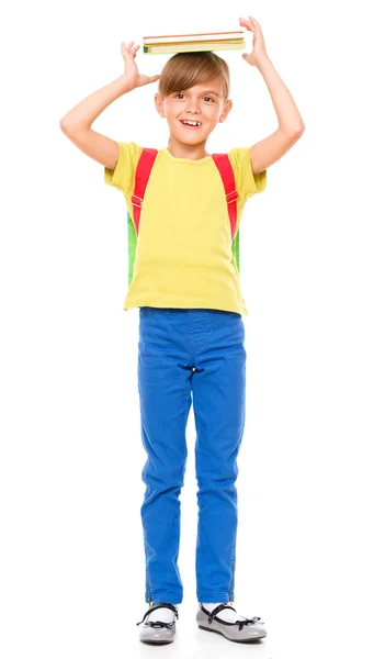 Portret van een schattige kleine schoolmeisje met rugzak — Stockfoto