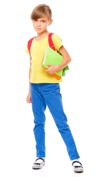 Portrait of a cute little schoolgirl with backpack — Stock Photo, Image