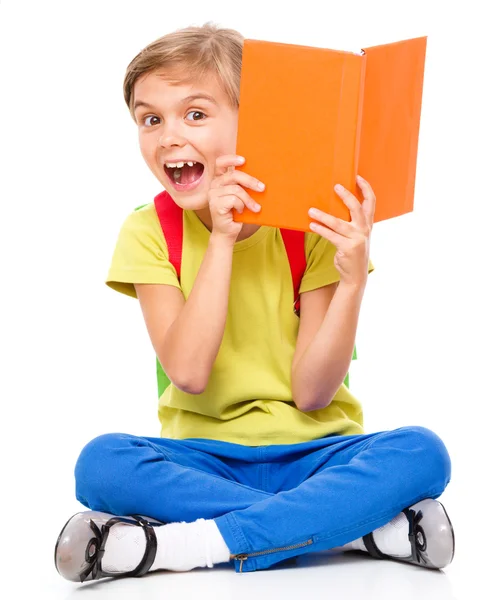 Portrait of a cute little schoolgirl with backpack — Stock Photo, Image