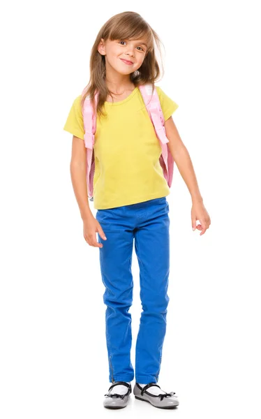 Portrait d'une jolie petite écolière avec sac à dos — Photo