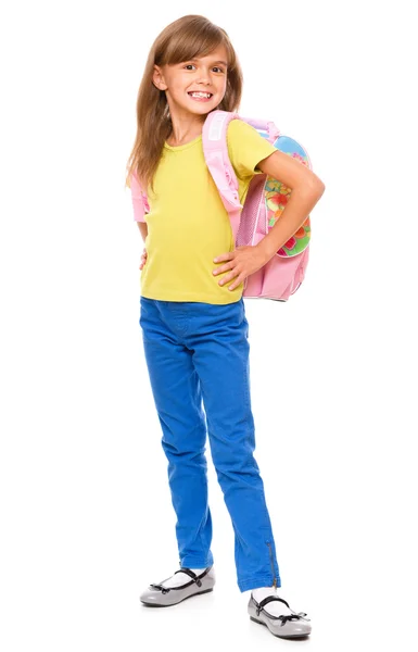 Portrait of a cute little schoolgirl with backpack — Stock Photo, Image