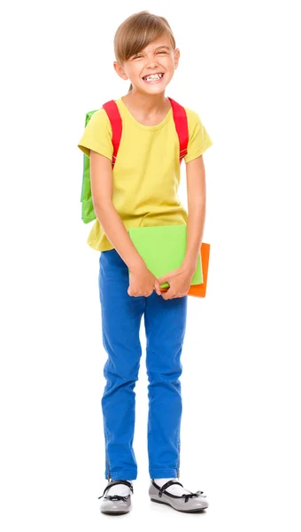 Porträt eines süßen kleinen Schulmädchens mit Rucksack — Stockfoto