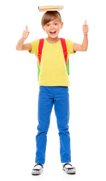 Retrato de uma linda colegial com mochila — Fotografia de Stock