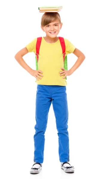 Retrato de uma linda colegial com mochila — Fotografia de Stock