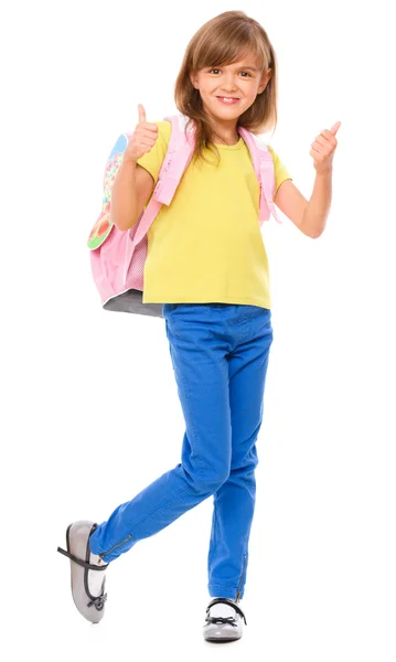 Pequena estudante com uma mochila — Fotografia de Stock