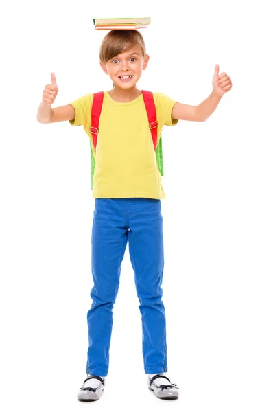 Portrait of a cute little schoolgirl with backpack — Stock Photo, Image