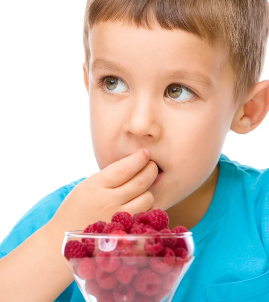 Kleiner Junge mit Himbeeren — Stockfoto