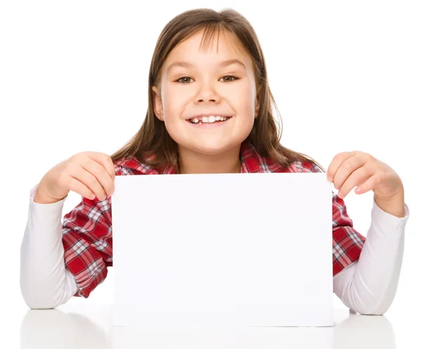 Little girl is looking from out blank board — Stock Photo, Image