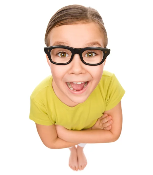 Retrato de uma menina feliz usando óculos — Fotografia de Stock