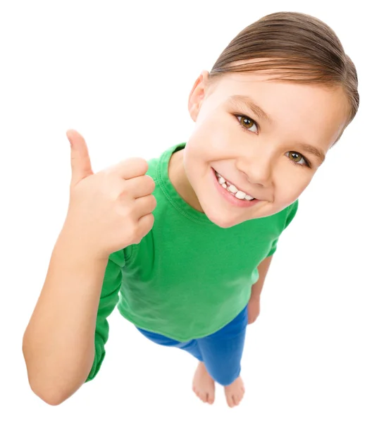 Kleines Mädchen zeigt Daumen-hoch-Geste — Stockfoto