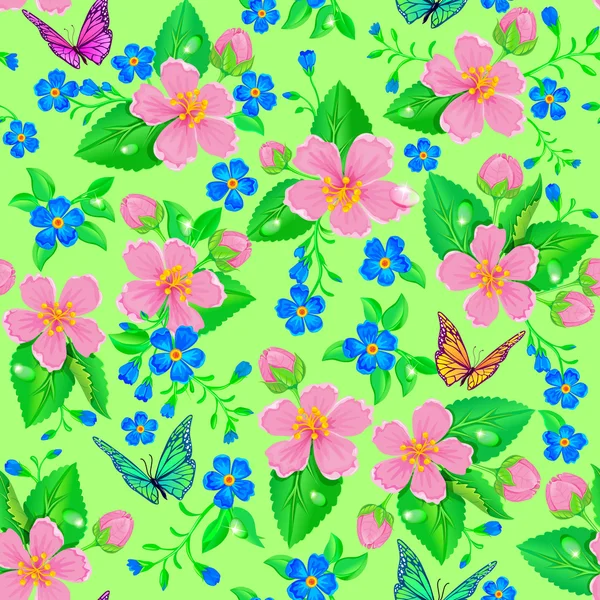 Seamless pattern of spring flowers — Stock Vector