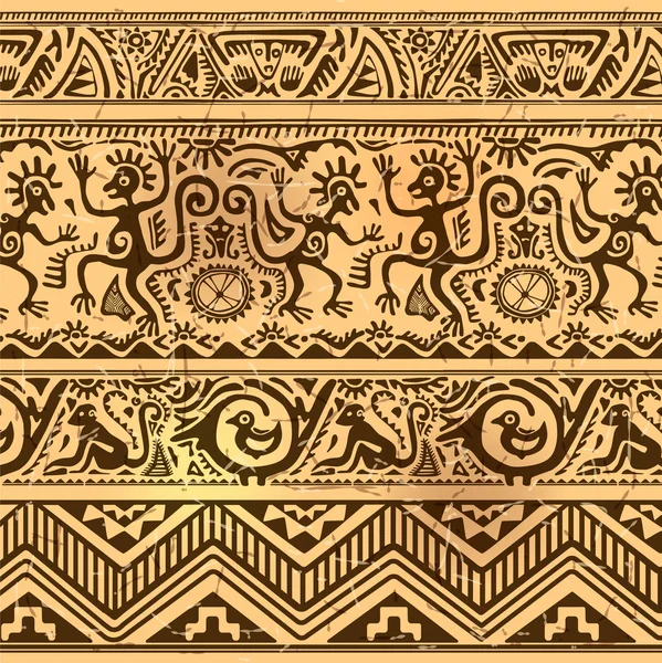 Patrón inconsútil del arte primitivo africano antiguo — Vector de stock