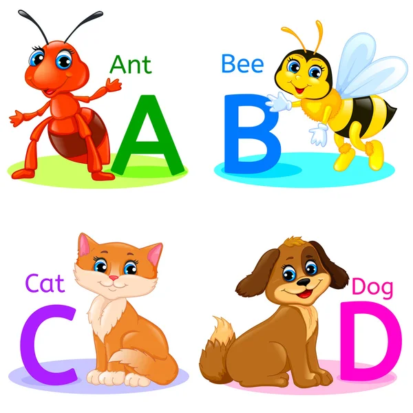 Alphabet enfants animaux ABCD — Image vectorielle