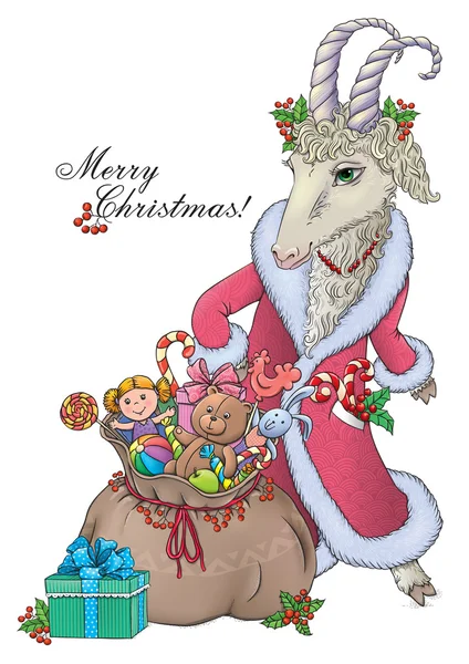 Goat deseja Feliz Natal — Vetor de Stock
