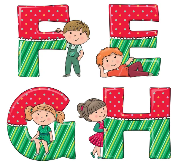 Alfabeto niños EFGH — Vector de stock