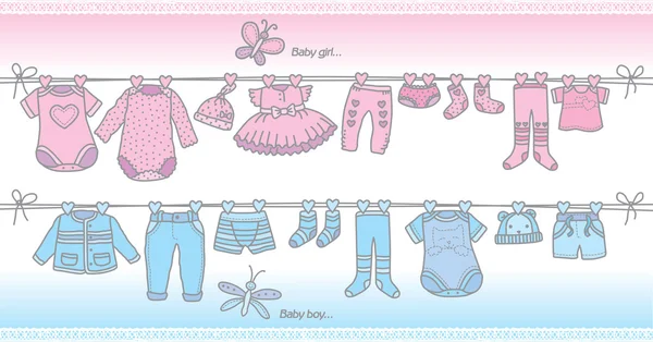 Vestuário menino e bebê menina — Vetor de Stock
