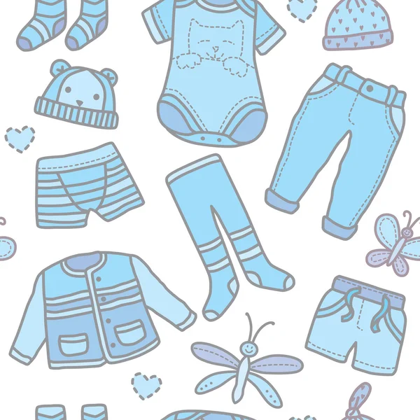 Varrat nélküli mintát bébi fiú ruhák Stock Illusztrációk