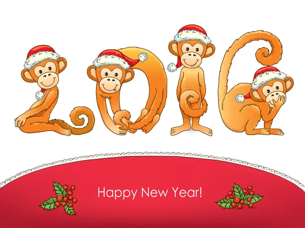 Új év kártya majom — Stock Vector