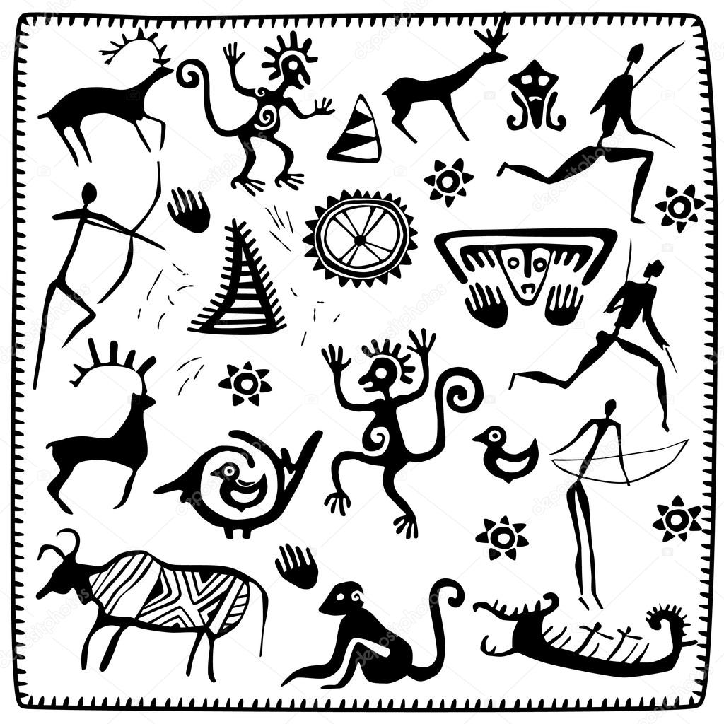 Set elements African petroglyph art